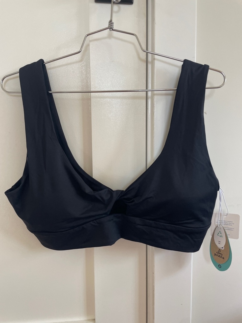 Prana Black Twist-Front Swimsuit Top - size L NWT